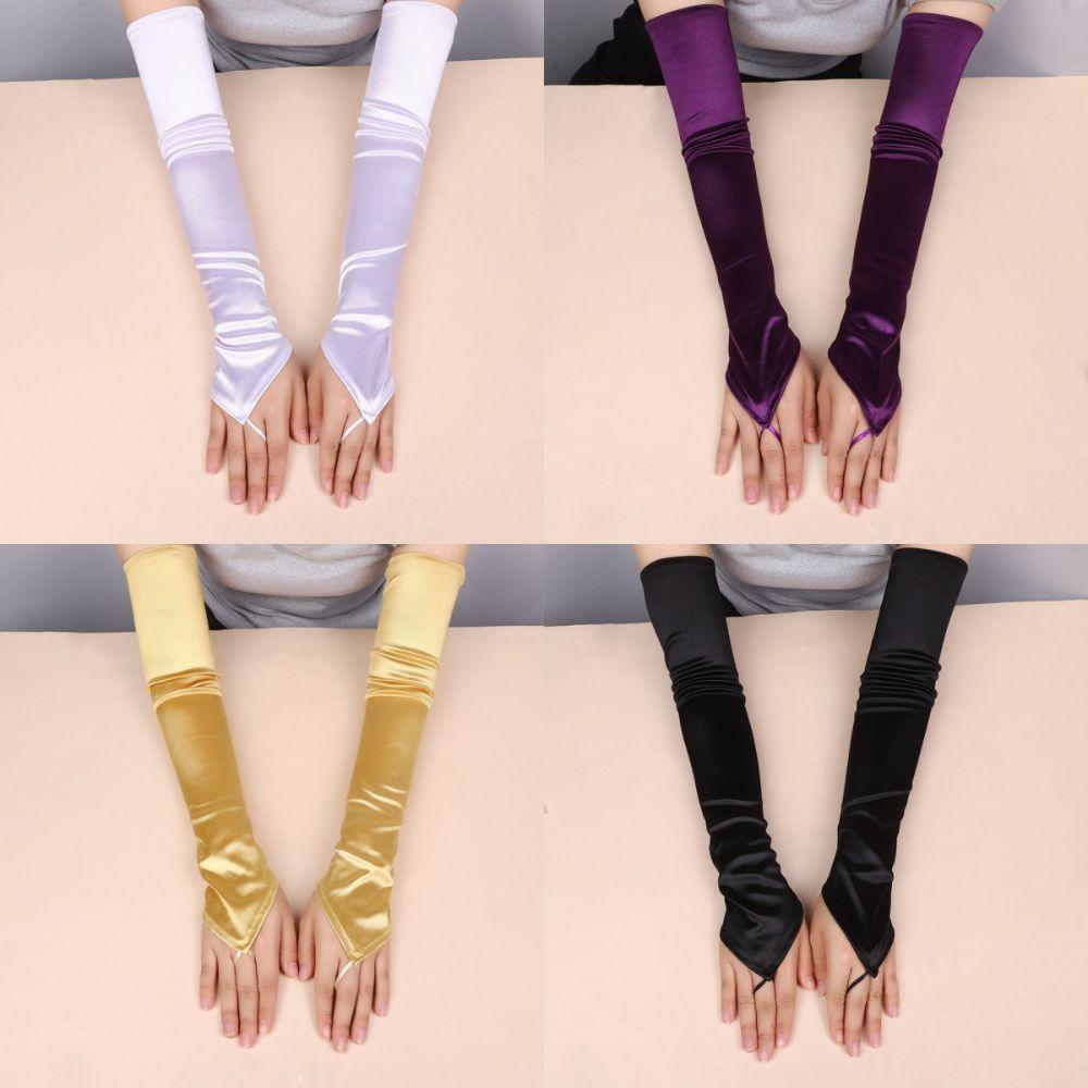 49CM Women Gloves Satin Long Fingerless Gloves New Hook Finger Gloves  Wedding Bride
