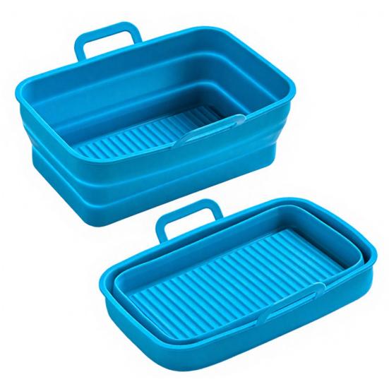Square Silicone Air Fryer Liners Foldable Non-Stick Baking Tray with Grease Draining Grooves Heat-Resistant Dishwasher Safe Air Fryer Accessory