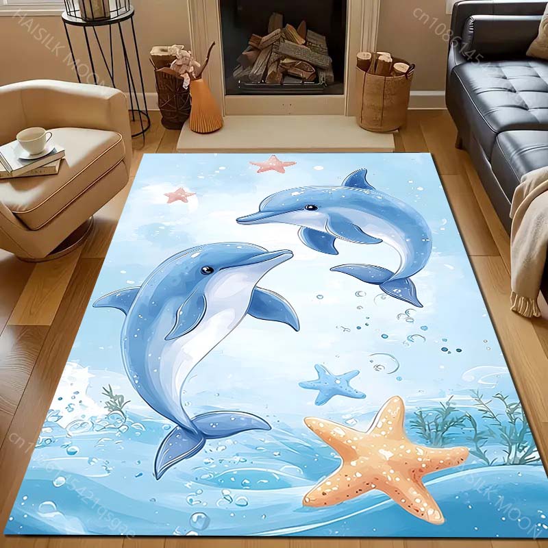

Two Dolphins Cartoon Print Carpet for Bedroom Living Room Bedside Sofa Floor Mat Modern Home Decor Area Rug Luxury Gift 40x60cm (16x24in)