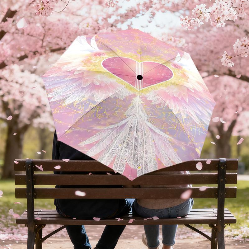 1pc Heart Wings Automatic Open/Close Umbrella Compact Folding Umbrella with 8-Rib Shaft for Women/Men, Elegant Birthday1146S