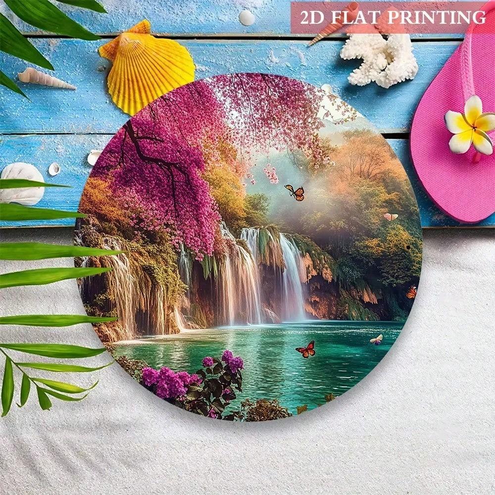 Spring Waterfall Metal Poster, Butterfly Flowers Wall Art for Living Room
