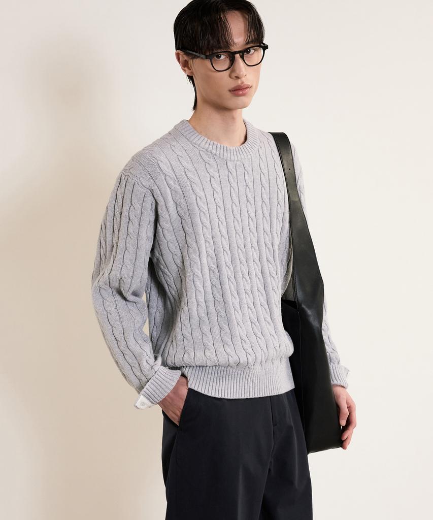 Tienjiti Cable Long Sleeves Knit Top (Gray) Tnsw5E102G2