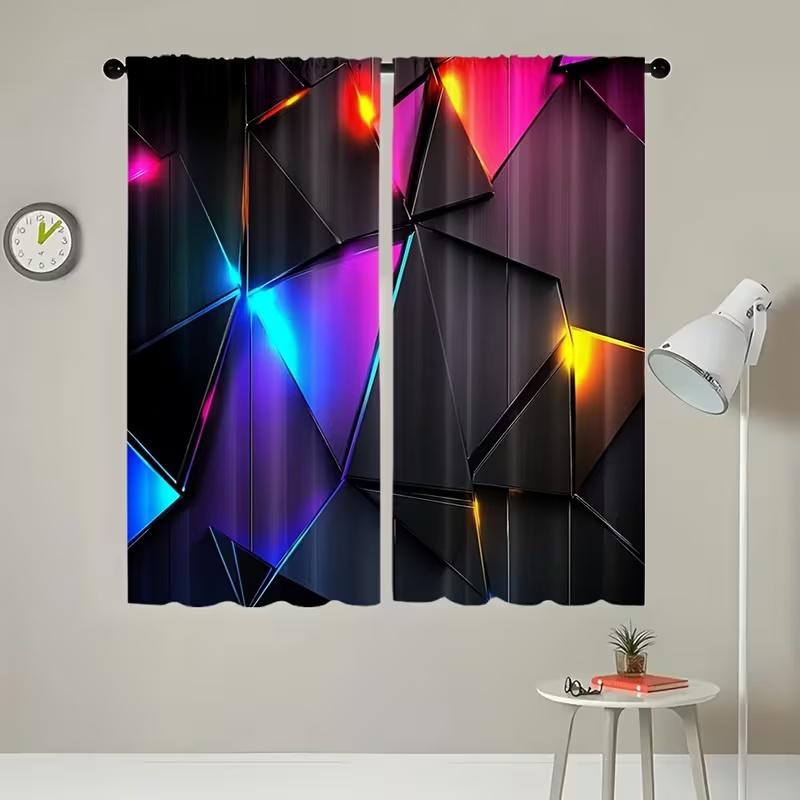 Set Of 2 Geometric Figure Print Curtains Suitable Bedroom Living Room Kitchen Decoration Home Window Made Polyester Great Treatment