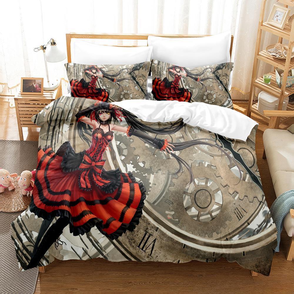 Nové datum A Live Tokisaki Kurumi Ložní souprava Single Twin Full Queen King Size Bed Souprava Aldult Kid Ložnice Soupravy přikrývek Anime