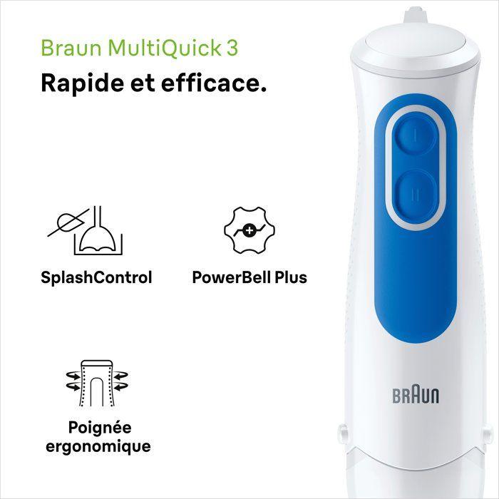 Mixeur plongeant - BRAUN - MultiQuick 3 - MQ3000WH Smoothie Plus - 700W - Blanc et Bleu