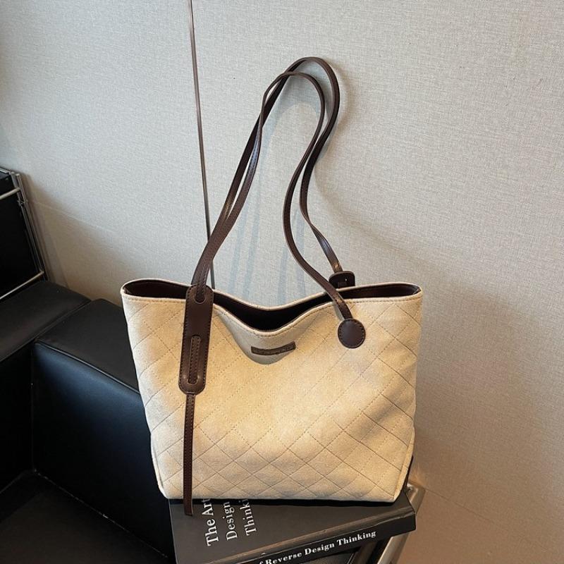 Suede Bag Women's Large-capacity New Autumn and Winter Versatile Shoulder Bag Rhombus Commuter Tote Bag