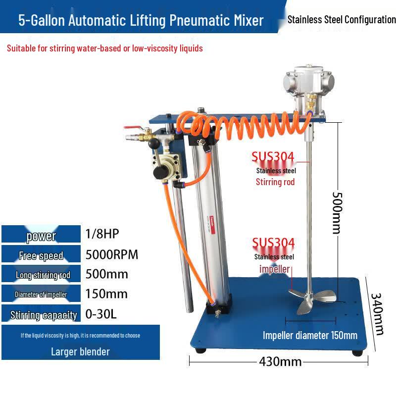 Automatic Lifting Pneumatic Mixer for 5-Gallon Drums