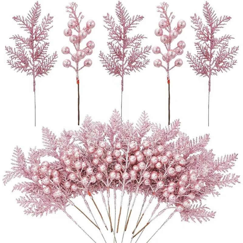 

5 шт. Рождественское украшение Блестящие ягоды Украшения для рождественской елки Искусственный цветок для дома Новый год 2026 Декор Navidad Подарки розовый