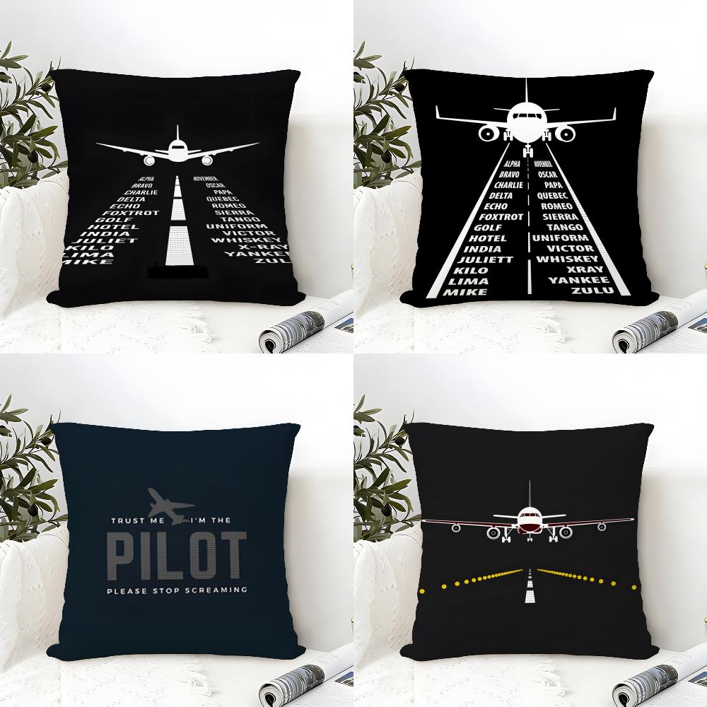 Black Pattern For Airplane Pilots Pillow Case Natural Linen Double-Sided Printing Sofa Home Decor Cushion Cover