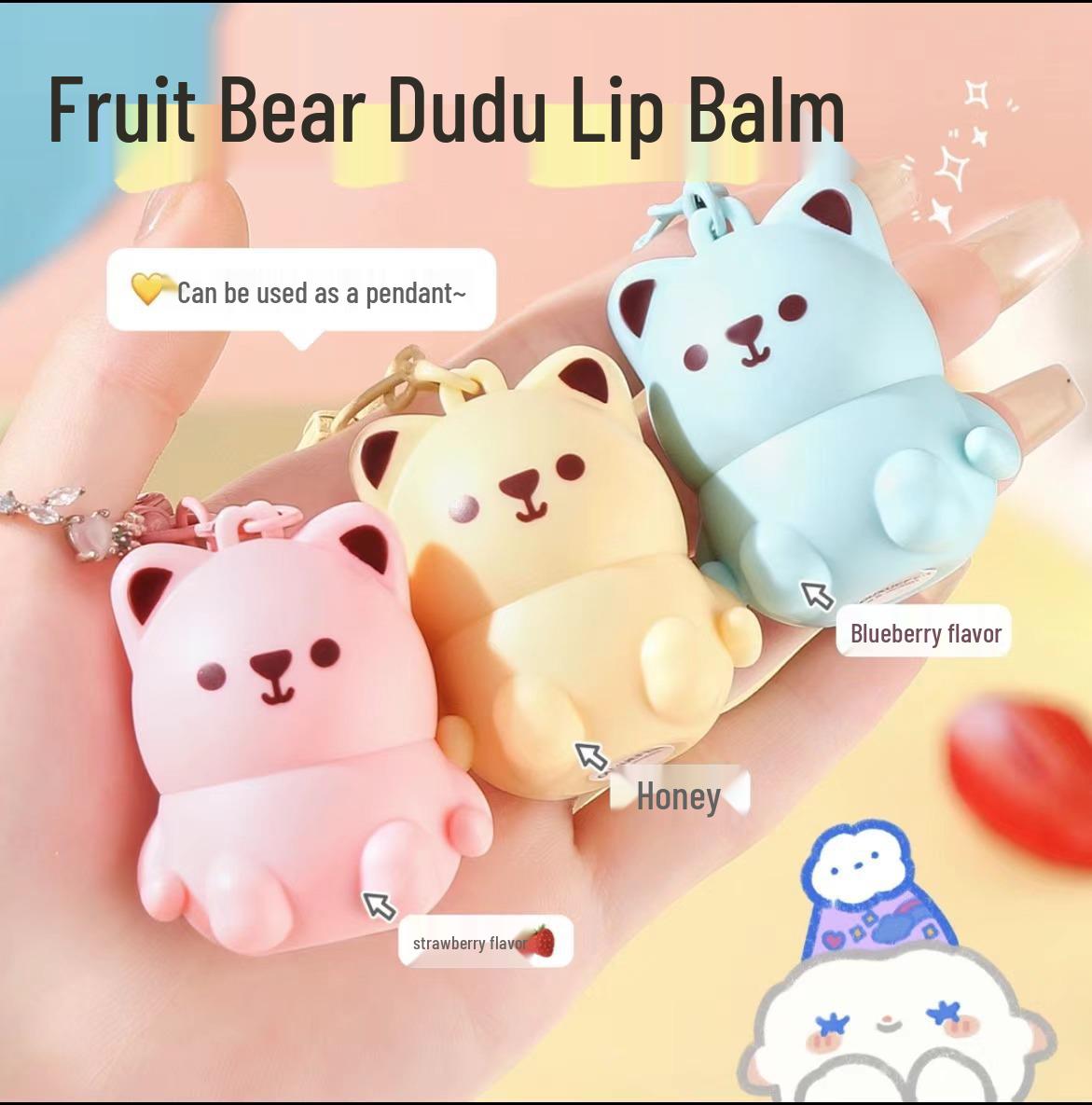 

OUXUEFEN Увлажняющий бальзам для губ Fruit Bear - Бесцветный, Увлажняющий, Защищающий от обветривания для студентов, Идеально подходит для осени и зимы. Blueberry Flavor