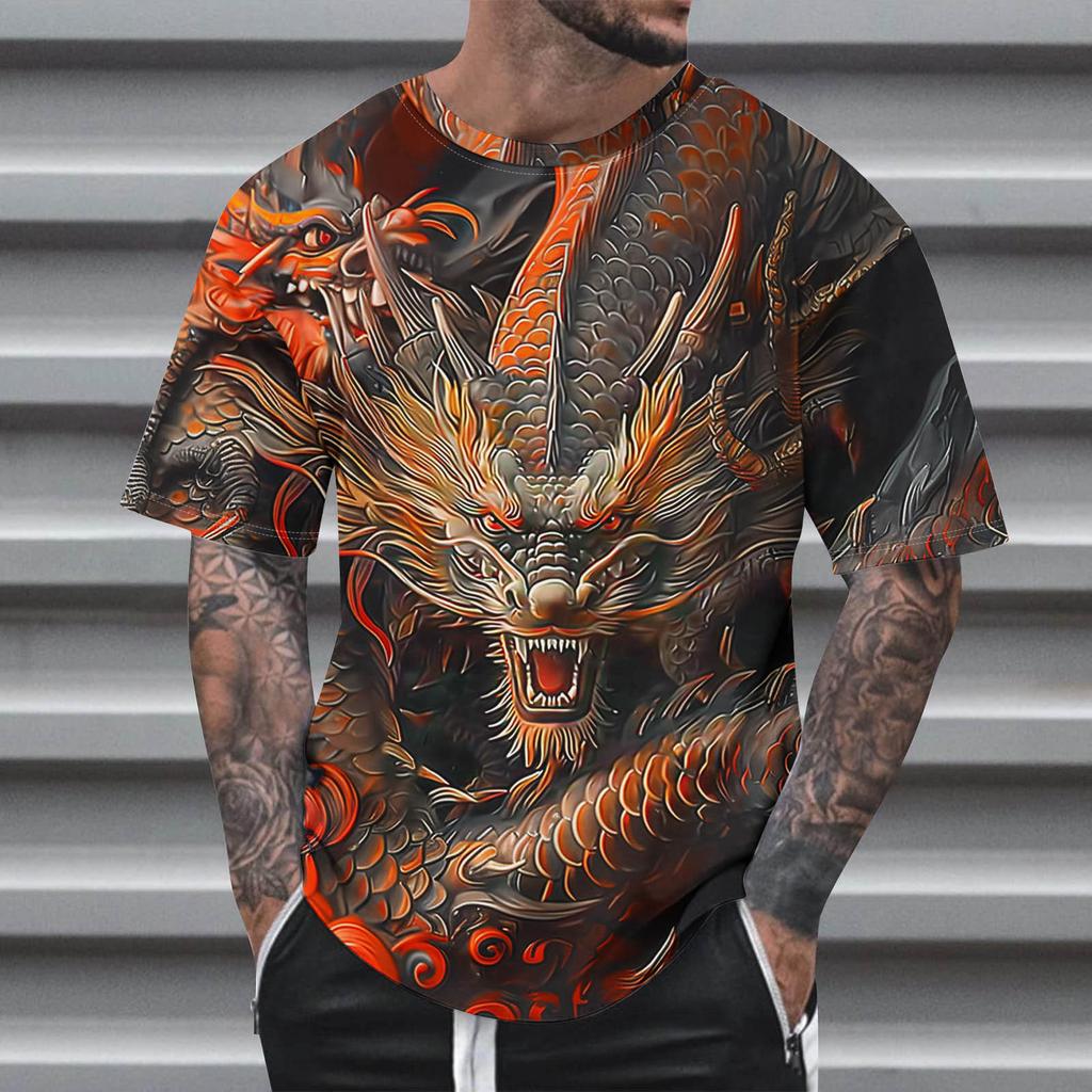 Animal  Dragon Pattern 3D Print Round Neck Short Sleeve Men's T-shirts Oversized Harajuku Tops
