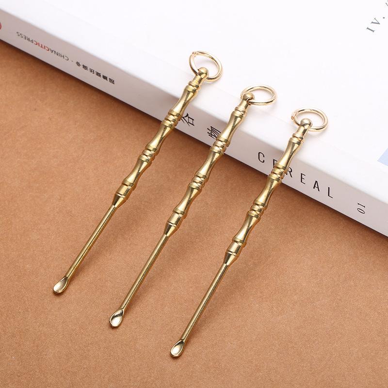 Brass Ear Spoon Keychain, Ear Digging, Ear Picking, Ear Rake Tool, Keychain Pendant, Bamboo Single and Double Use