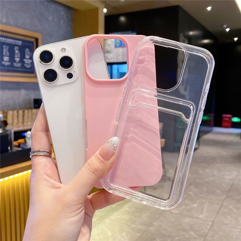 Luxury 2in1 Card Bag Candy Phone Case For iPhone 11 12 13 14 15 16 Pro Max TPU+PC Shockproof Bumper Back Cases Cover