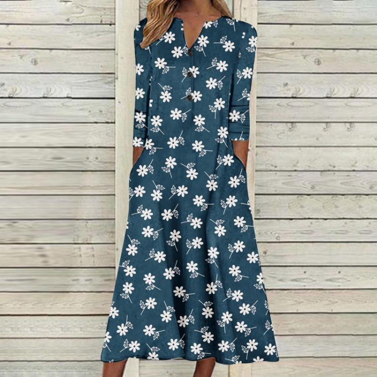 2023 Autumn Women Printed Maxi Dress Long Sleeve Open Chest Skirt Fashion Trendy