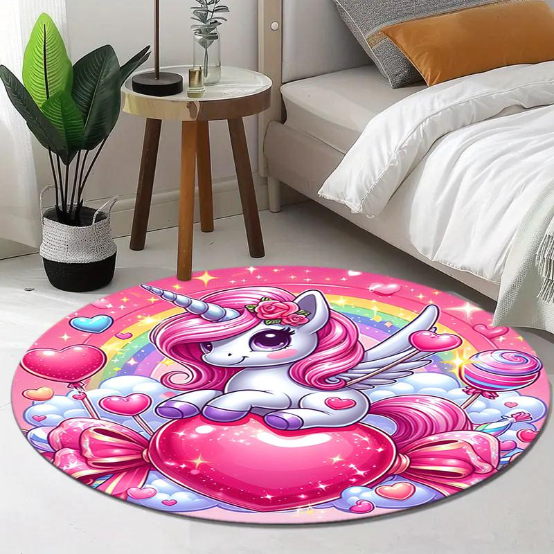 1PC cute cartoon unicorn Pattern printed Carpet Rug for Living Room Bedroom Home Sofa Decoration,Non-slip Floor Mat Floor mat
