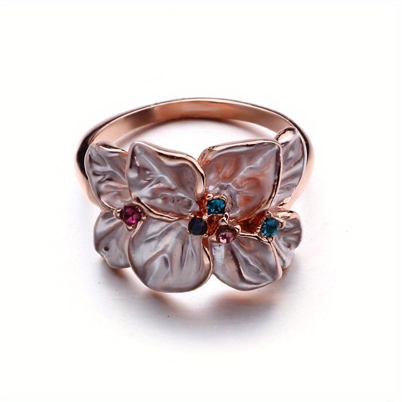 1Pc Rose Gold Flower Ring Set with Synthetic Zircon, Suitable for Daily Wear