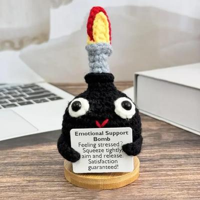 Crochet Positive Encouragement Bomb Dolls With Card Home Room Decor Handmade Wool Knitted Bomb Desktop Decor Christmas Gifts