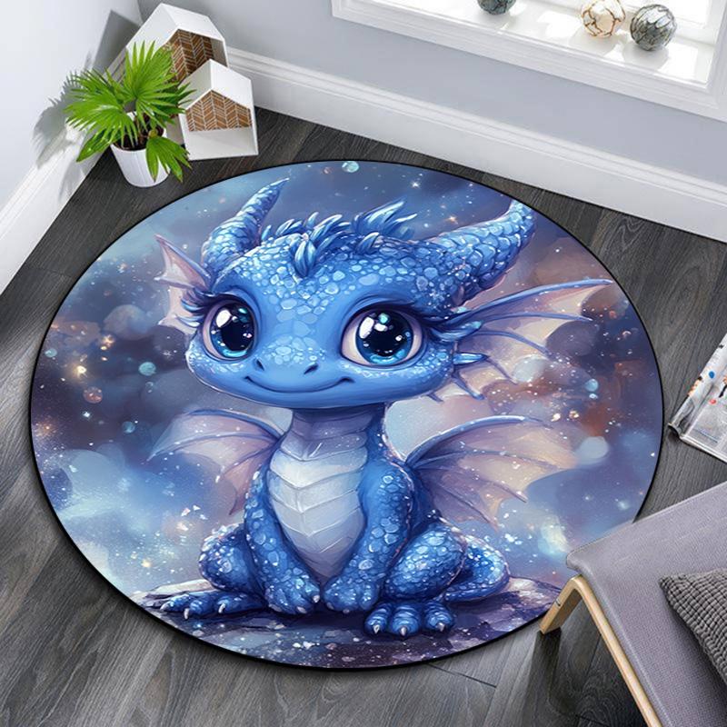 Blue Dragon Round Area Rug,Carpet Rug for Living Room Bedroom Sofa Playroom Decor,Non-slip Floor Mat