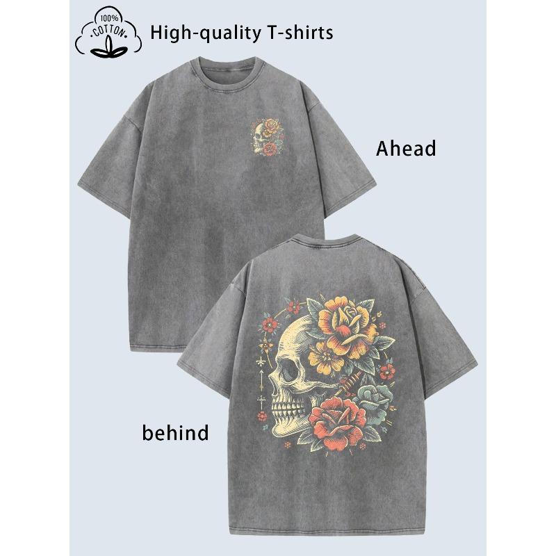 

Pattern Printed Men s T-Shirt, Vintage Distressed Top,Crew Neck, Washed Men s T-Shirt, Soft, Comfortable, Breathable, Fashion 5XL сірий