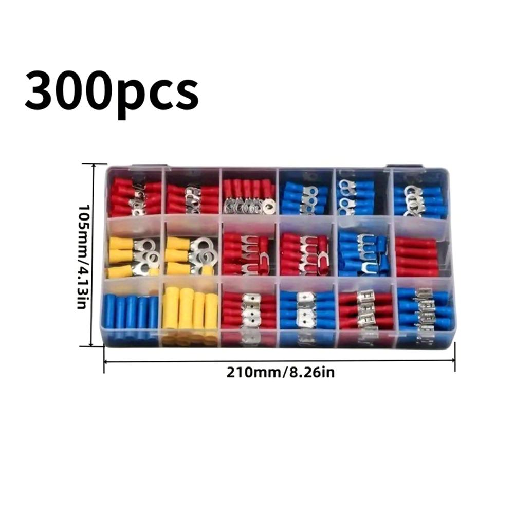 300Pcs Insulated Ring Terminals Assorted Kit Cold Press Electrical Wire Crimp Connectors