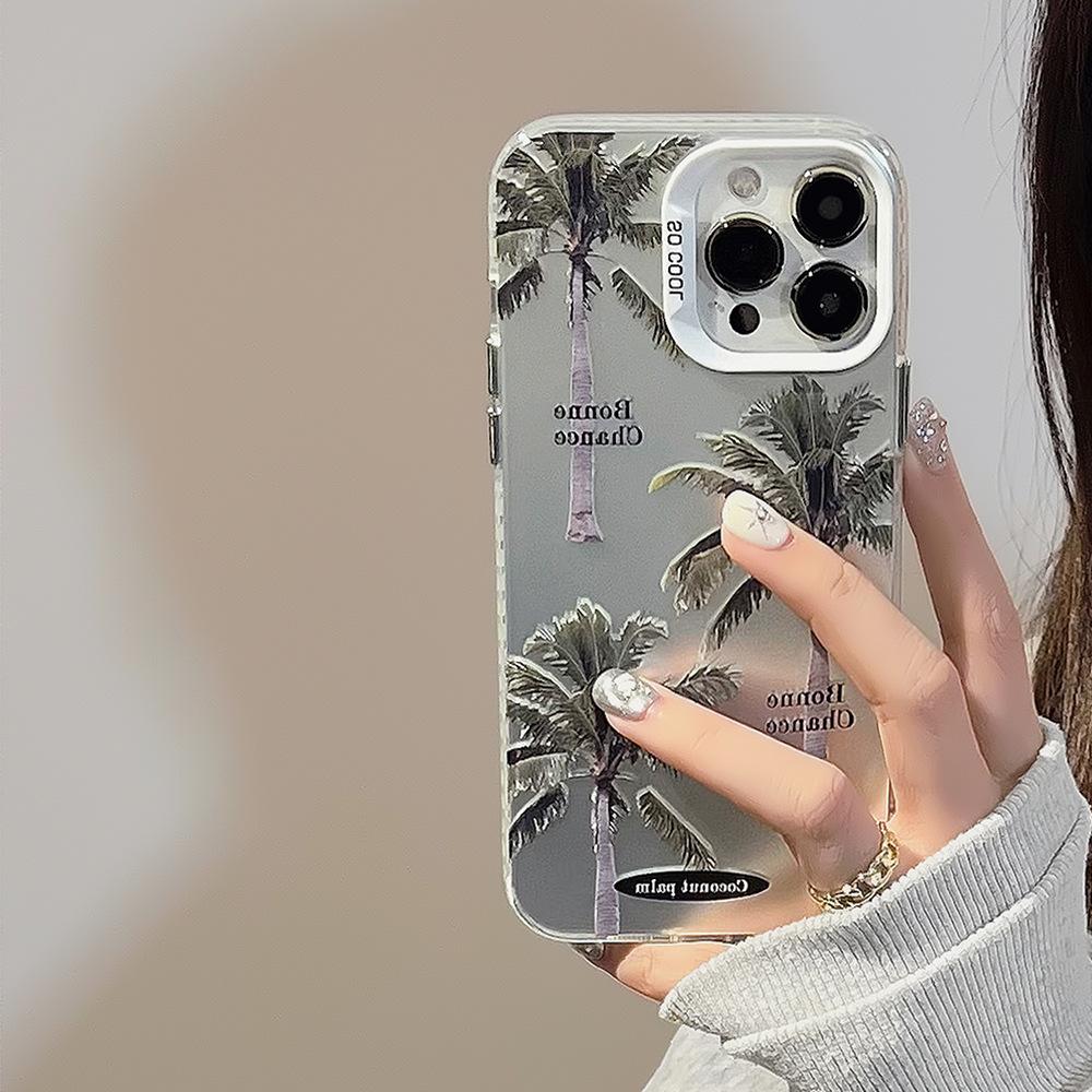 Trendy coconut tree electroplated iPhone 15 case suitable for 16 Pro Max, 12, Apple 13, 17, anti-drop