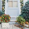Pre-lit Christmas Tree Urn Filler 20 Inch Artificial Pine Tree with Pinecone Red Berries Battery Powered Light Up Planter Filler with Tripod Stake
