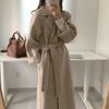 Autumn Winter Women Basic Lapel Solid Belt Woolen Coat Female Casual Commut Outwear Loose Midi Length Jacket Overcoat