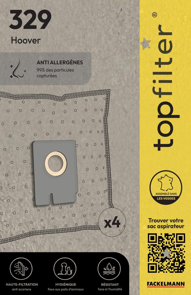 Set of 4 Vacuum Cleaner Bags for Hoover Freespace EVO TopFilter Premium Ref. 64329