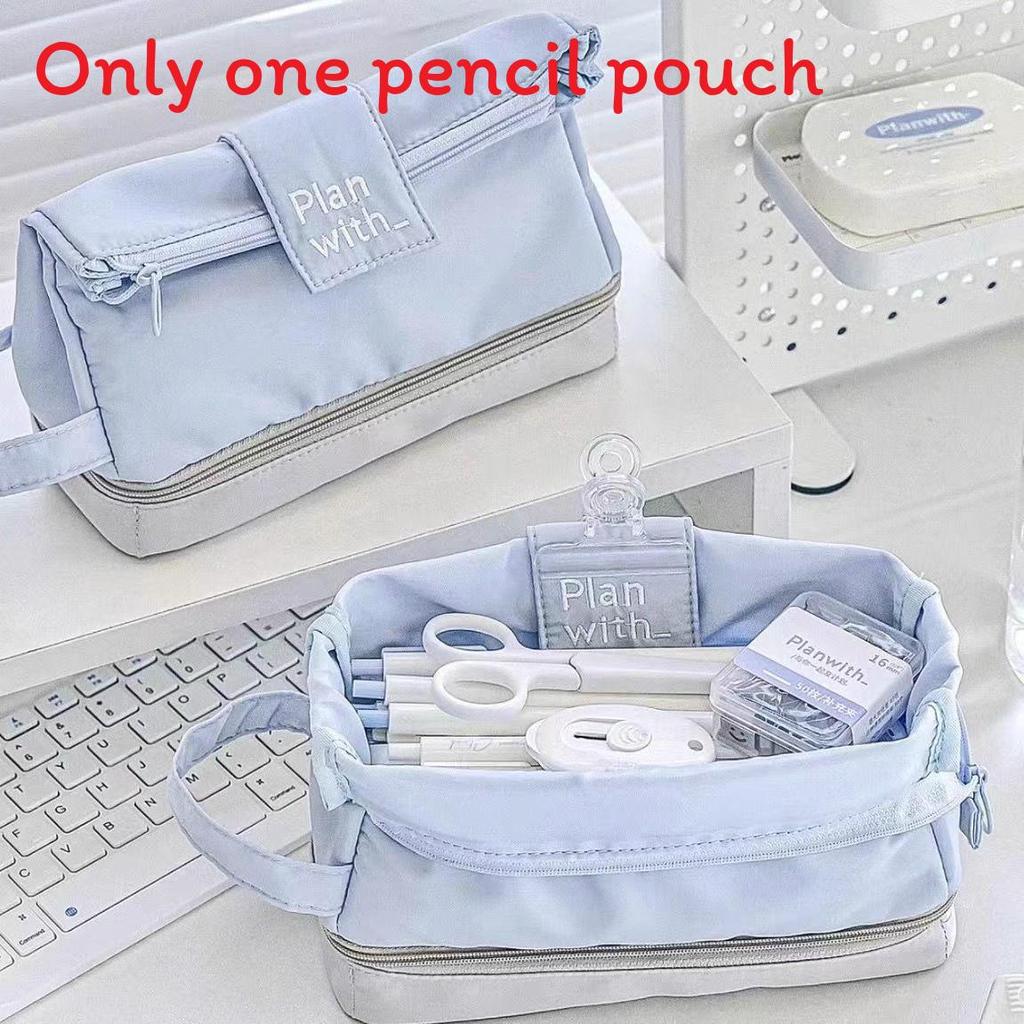 Student Nylon Double Layer Pencil Case Large Capacity Organizer For School And Office