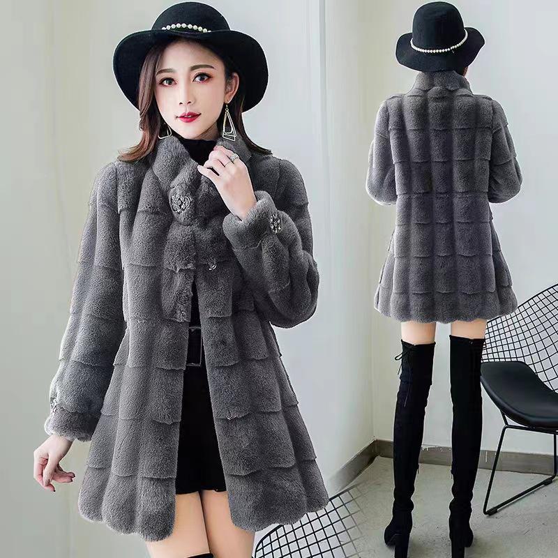 Danish mink faux fur coat for women in Korean slim fit style, perfect for autumn and winter.