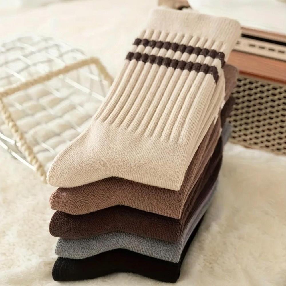 5paris Elastic Stripe Socks Soft Calf Socks Preppy Style Cotton Socks Lady
