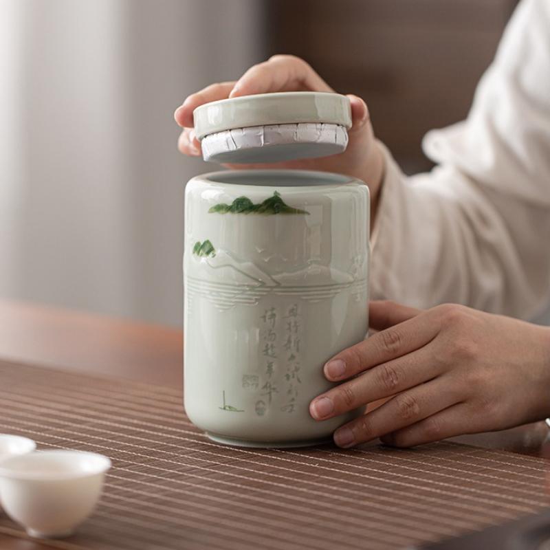 Ceramic Tea Leaf Canister Moisture Proof Sealed Storage Jar for Green And Black Tea Qingci Porcelain New Hot Sale Of The S