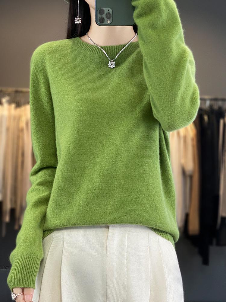 Women's 100% Wool Round Neck Sweater – Casual, Loose Knitwear, Minimalist Base Layer
