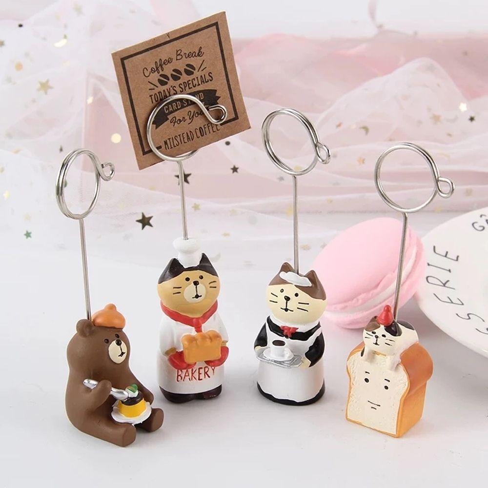 Folder Clip Stationery Kawaii Message Holder Bread Cat Memo Clip Photo Card Stand Memo Holder