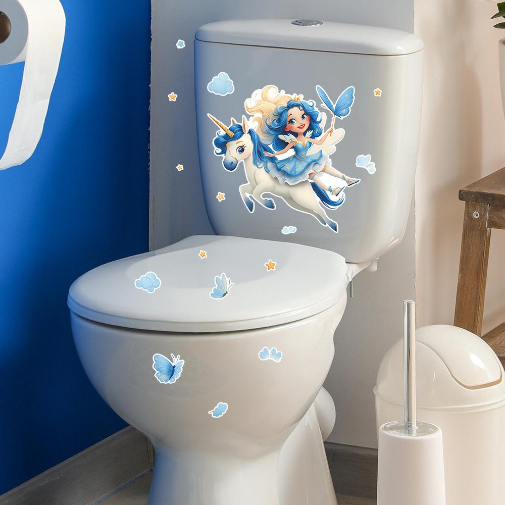 Cartoon Unicorn and Elf Cloud Star Bathroom Toilet Beautification Stickers Self-adhesive