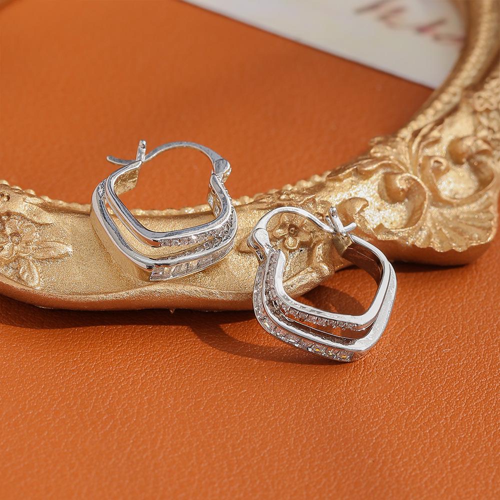 Hong Kong Style Square Zircon Earrings - Elegant Light Luxury Design
