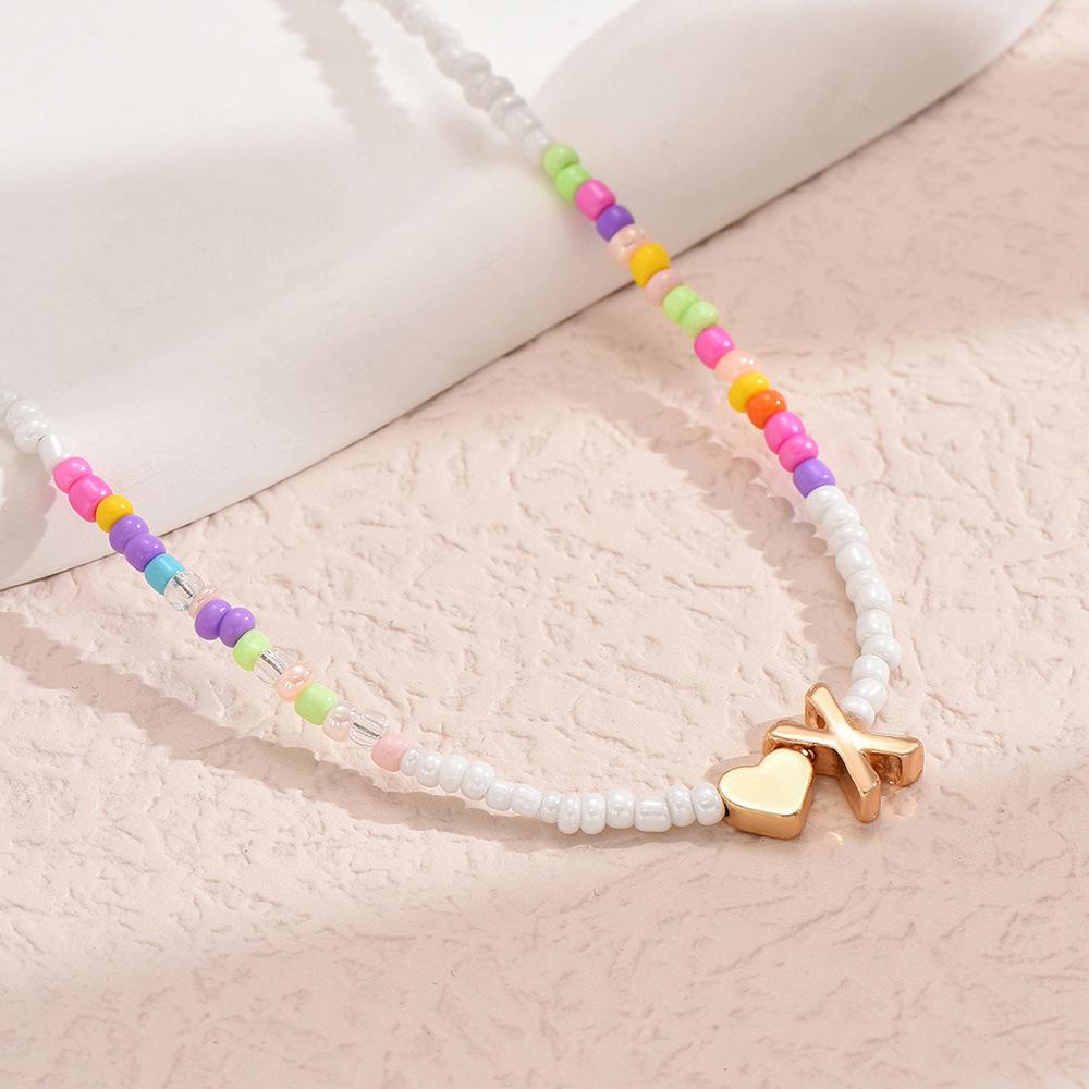 European and American Colored Rice Beads 26 Letter Beaded Necklace Creative Niche Neck Chain Collarbone Chain