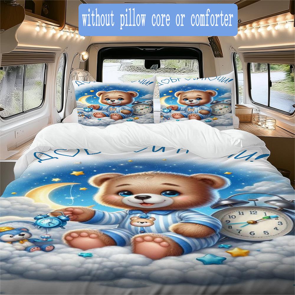 Sleeping Cartoon Bear Pattern Bedding,Quilt Set Quilt Cover Pillowcase Home Birthday Gift (1*duvet Cover+2*pillowcase,without core)ZSJT0917252