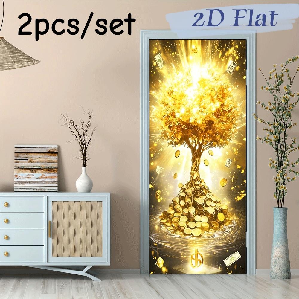 

2pcs Wealth Attraction Tree Wall Stickers, Entrance Hall Living Room Decoration Paintings, Gold Money Shake Tree Coin Dollar Sym (as the picture,38.5x200cmx2)