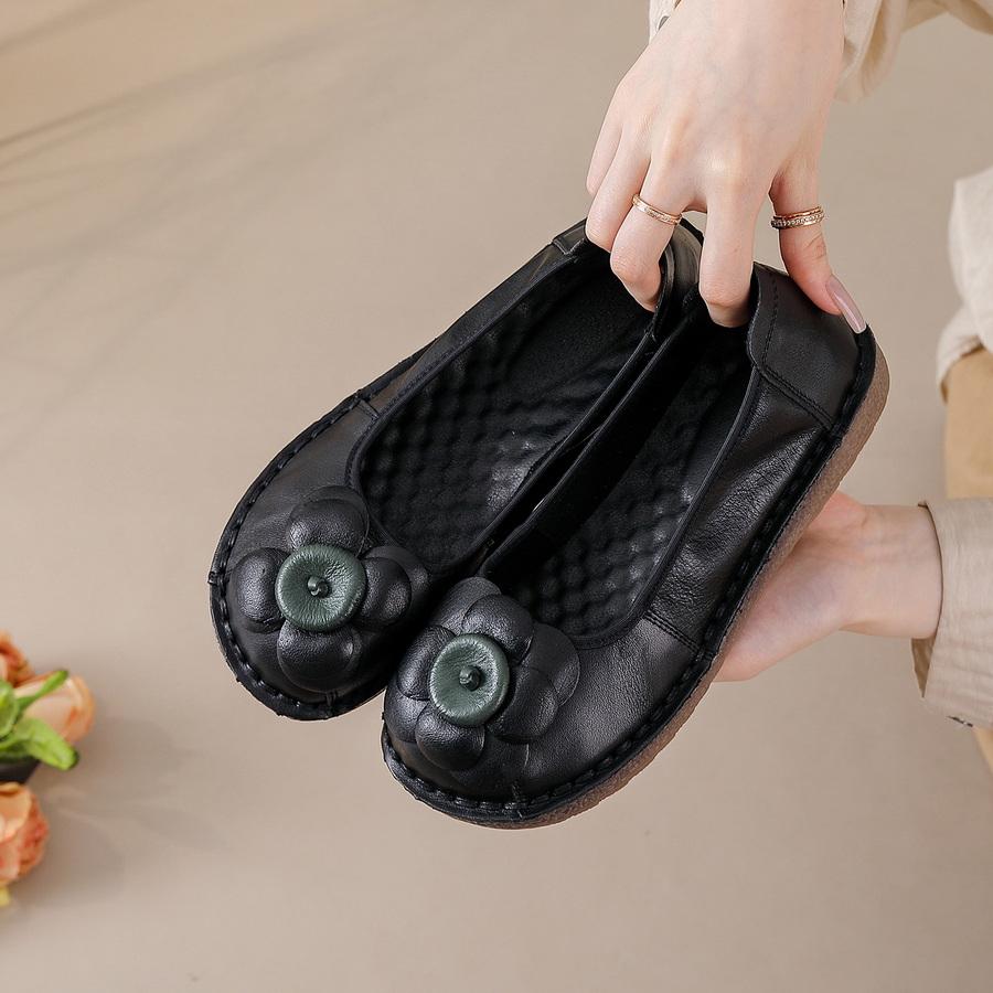 Fashion New natural leather ballet flats women's autumn unique moccasins woman luxury ancient flats soft travel shoes lady flower loafer