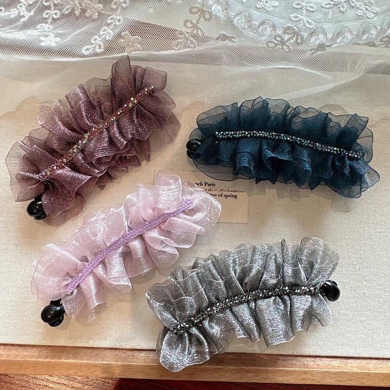 

Korean Rhinestone Lace Ruffled Banana Clip for Elegant Ponytails