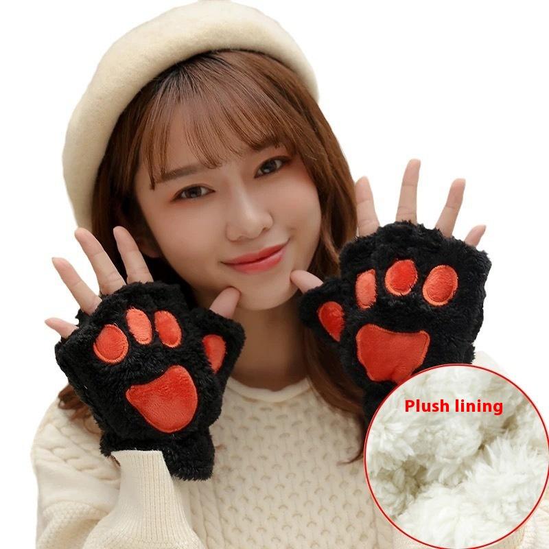Women Gloves Bear Palm Paw Animals Plushclaw Glove Winter Fluffy Cat Paw Full Finger Gloves Keep Warm Lovely Soft Furry Mittens