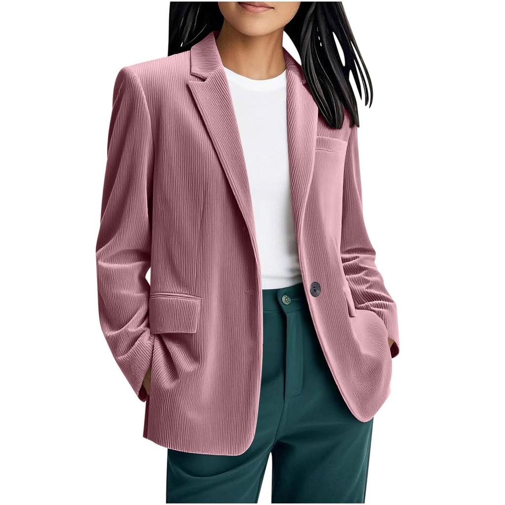 Womens Lapel Corduroy Jacket Dressy Casual Open Front Business Suit Jackets Trendy Work Coats With Pockets