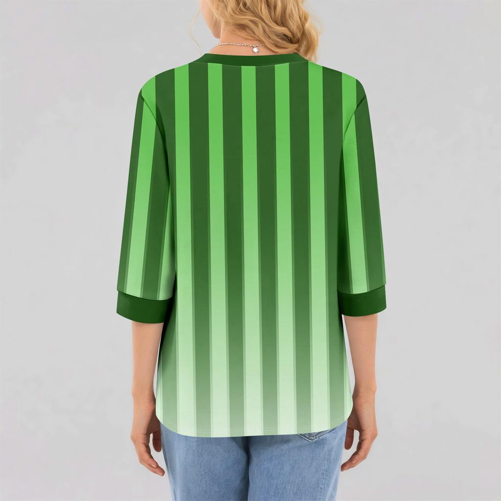 Women's Fashion Casual Seven Sleeve T-Shirt Print Round Neck Top