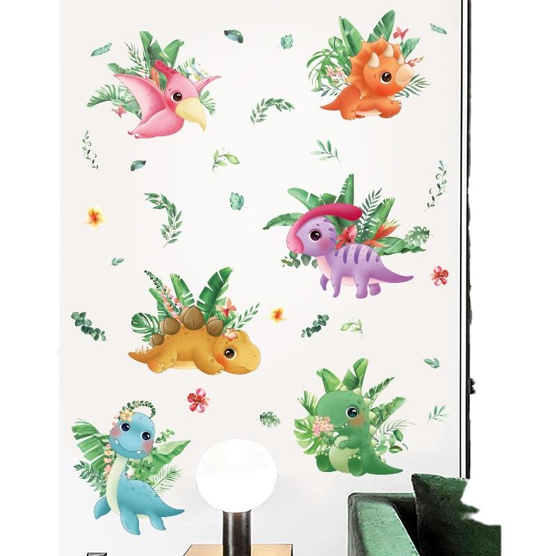 Kolorowa naklejka ścienna z dinozaurem do pokoju dziecięcego, samoprzylepna dekoracja do żłobka, sypialni, gabinetu, wejścia