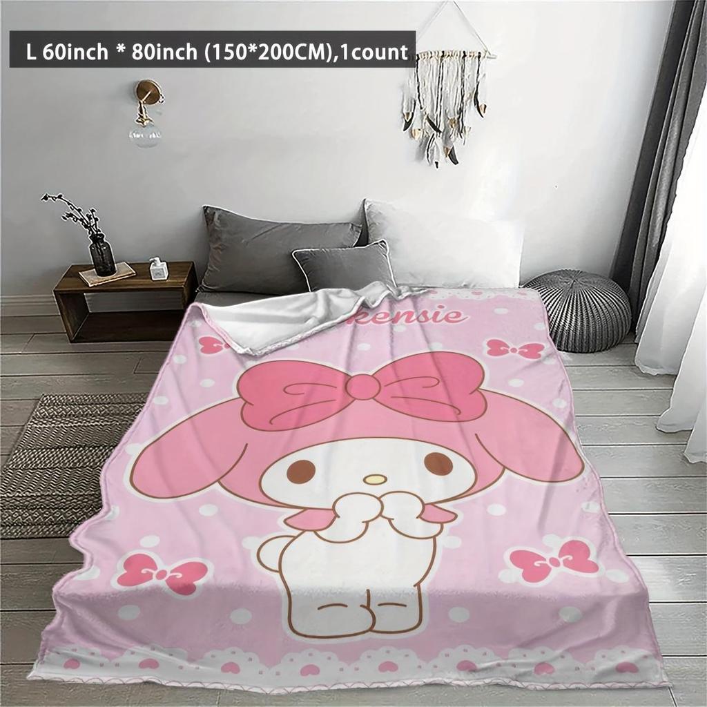 1pc Sanrio My Melody Pink Flannel Blanket 2D Print Soft Cozy Throw for Bedroom Living Room Camping All Season