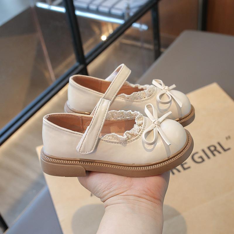 Girls' shoes, bow-knot lace-up leather shoes, new spring/autumn collection, Mary Jane princess shoes for students, breathable single shoes for