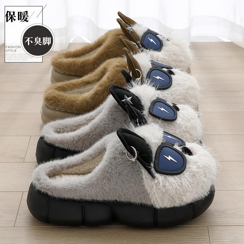 Cartoon cotton slippers winter couple cute puppy velvet warm indoor home soft bottom fluffy slippers winter