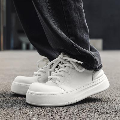 Korean Style Mens Casual Flats Platform Shoes Lace-up Genuine Leather Oxfords Shoe Black White Stylish Sneakers Youth Footwear