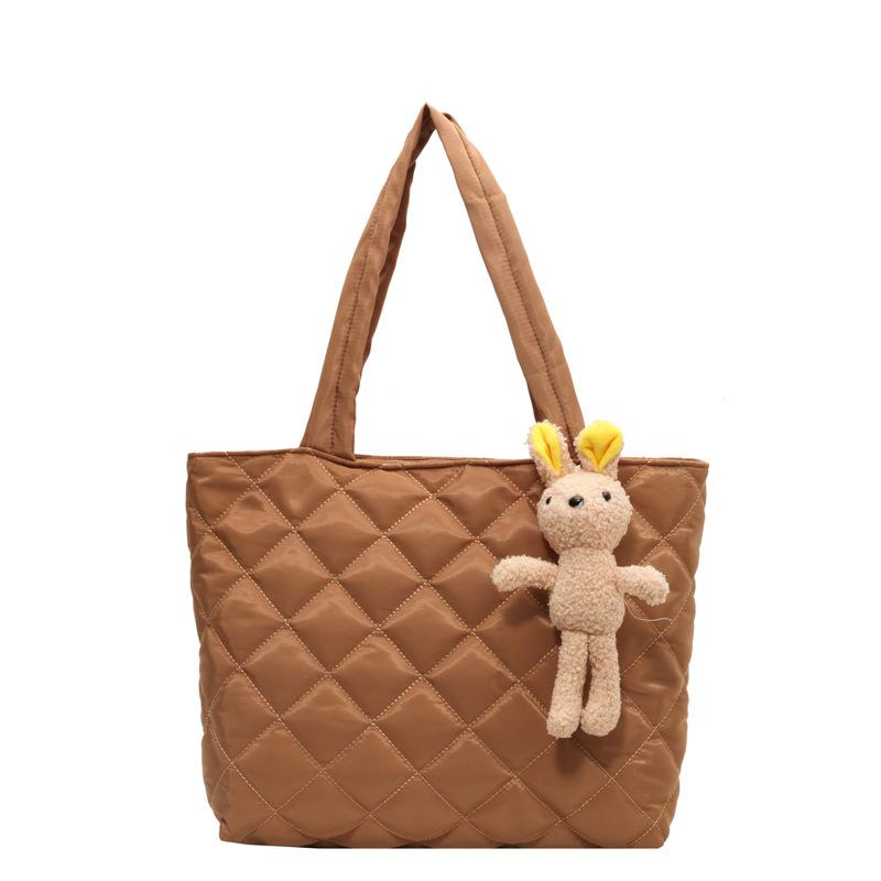 

Универсальная сумка через плечо 2025 новая повседневная мода большая вместимость ромбовидная сумка Харадзюку тоут темно-коричневого